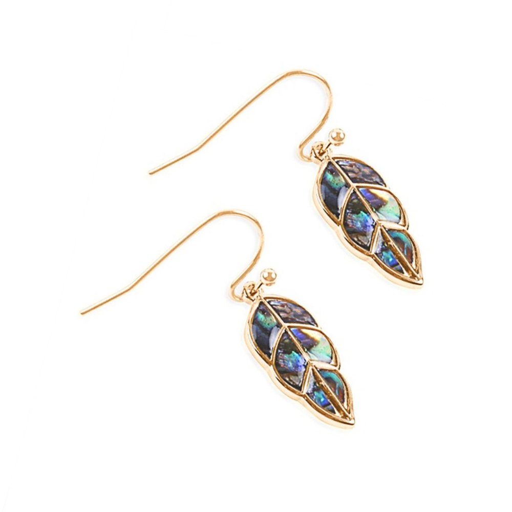 3 PACK: Gold tone women's leaf abalone setting dangle earrings
